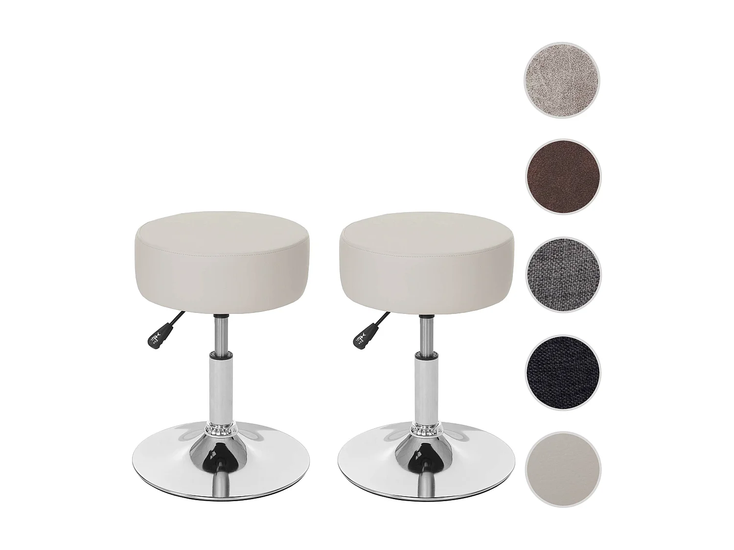 Set 2 sgabelli girevole regolabile MCW-C22 cromato ecopelle Ø 35cm avorio