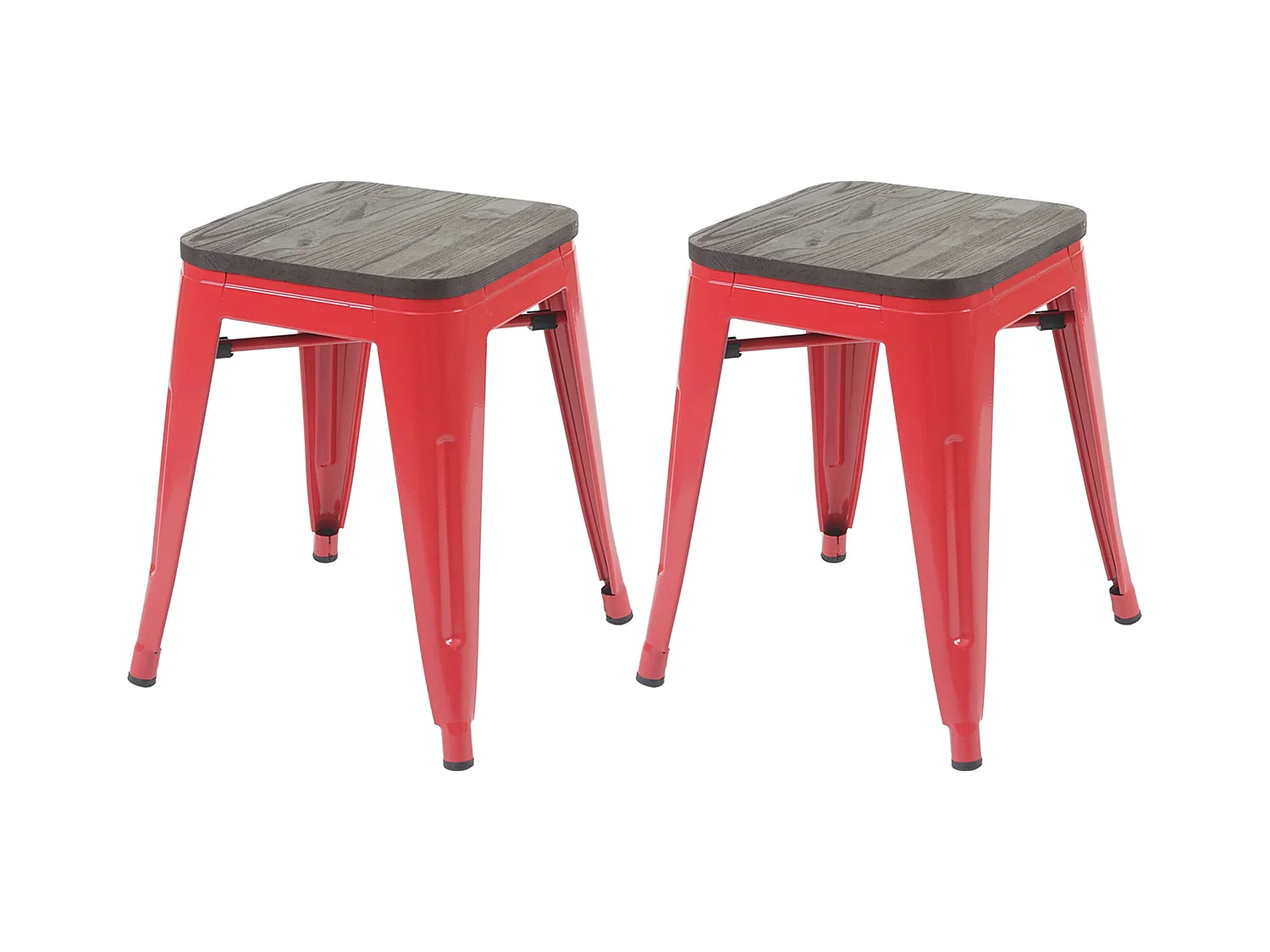 2x tabouret MCW-A73, assise en bois incluse,  rouge