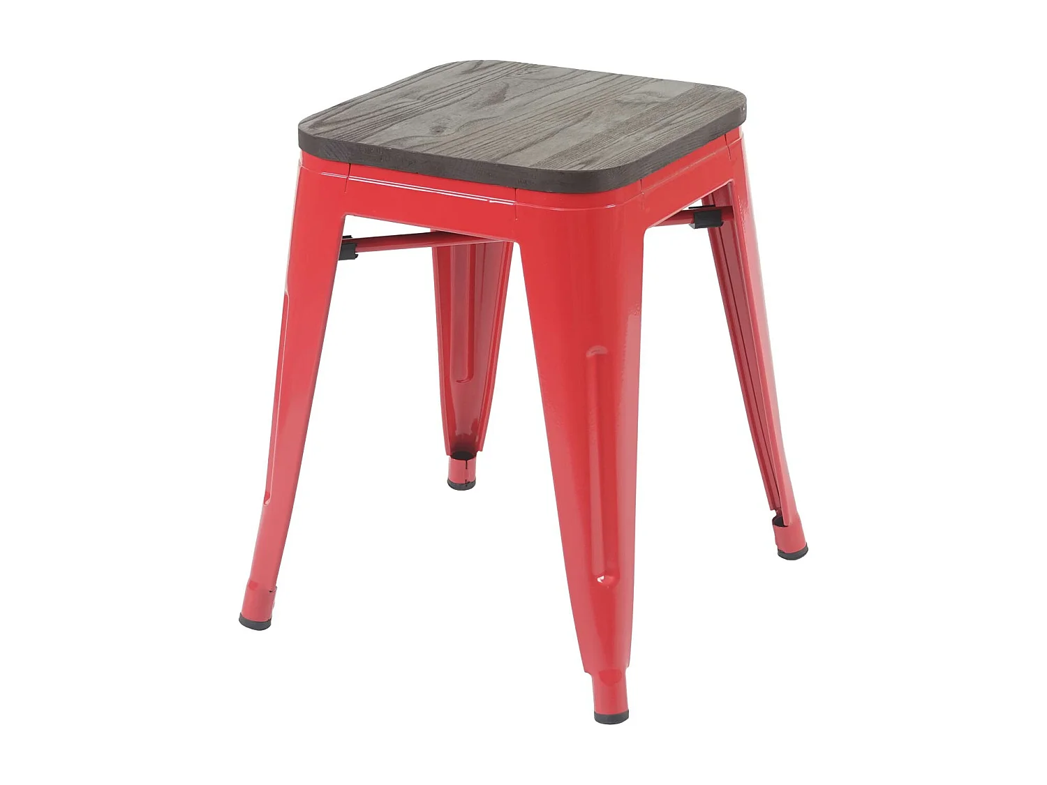 2x tabouret MCW-A73, assise en bois incluse,  rouge