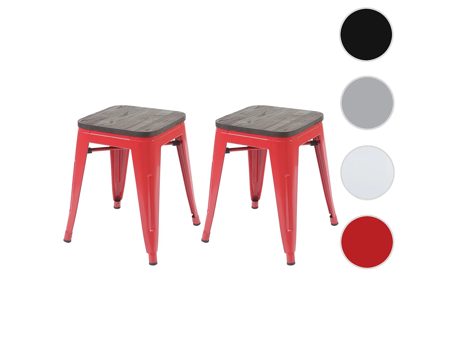 2x tabouret MCW-A73, assise en bois incluse,  rouge