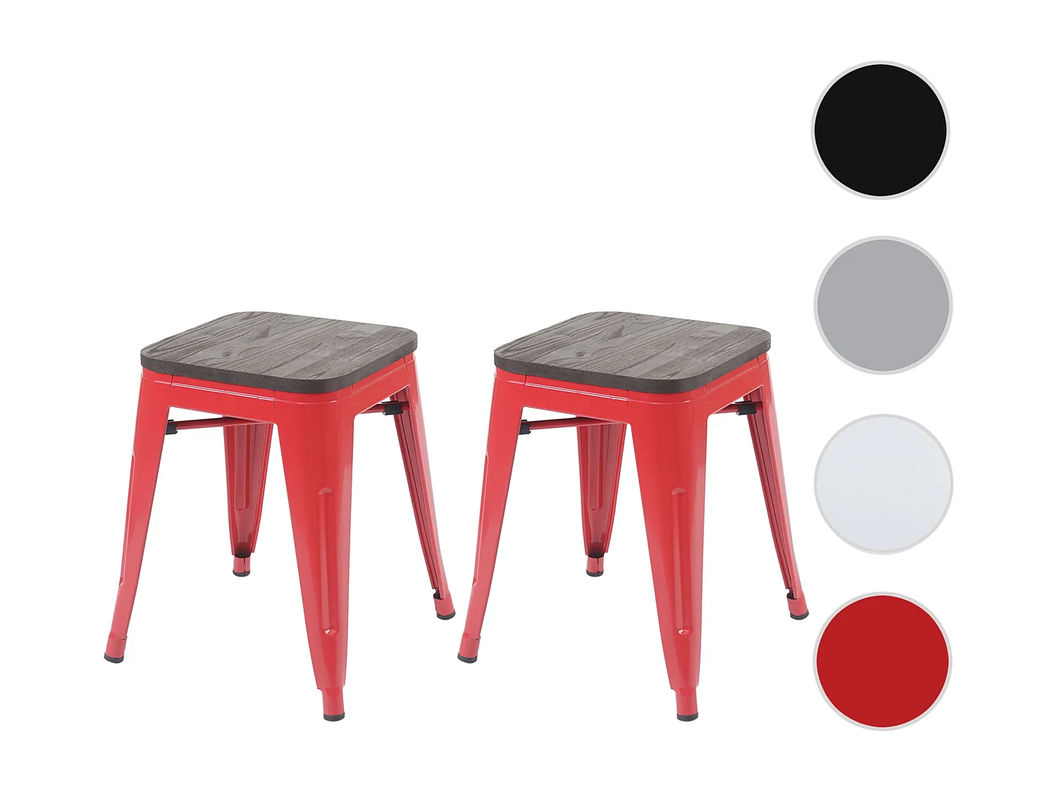 Hocker MCW-A73 (2er-Set) Holz-Sitzfläche, Rot