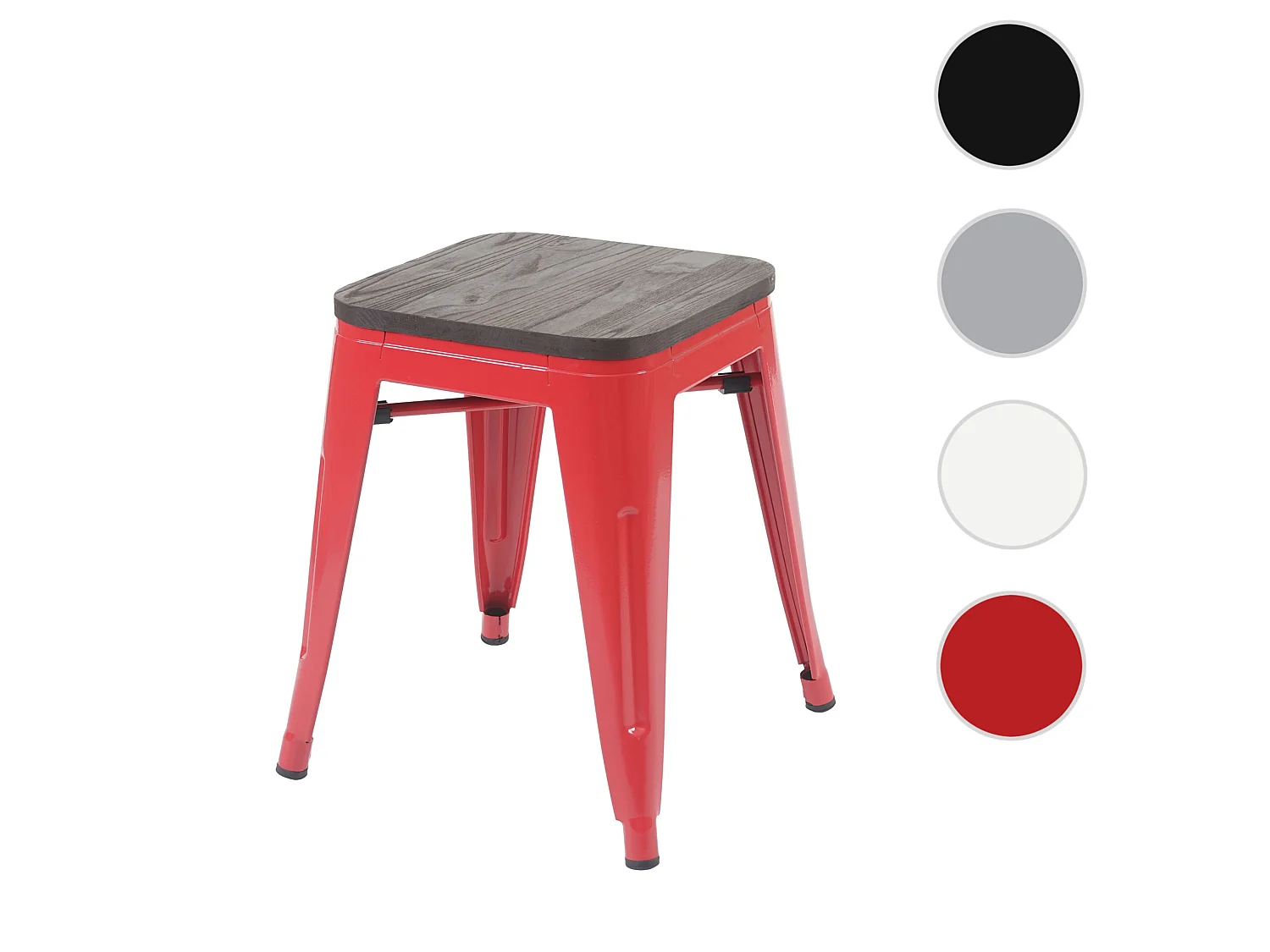 Tabouret MCW-A73 avec assise en bois,  rouge