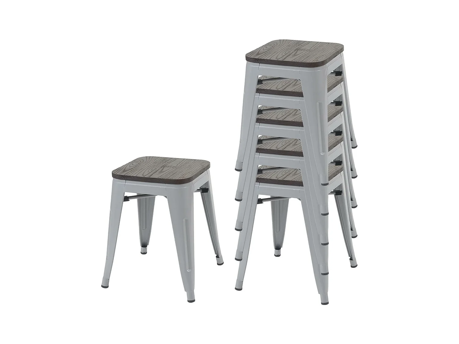 6x tabourets MCW-A73, assise en bois incluse,  gris