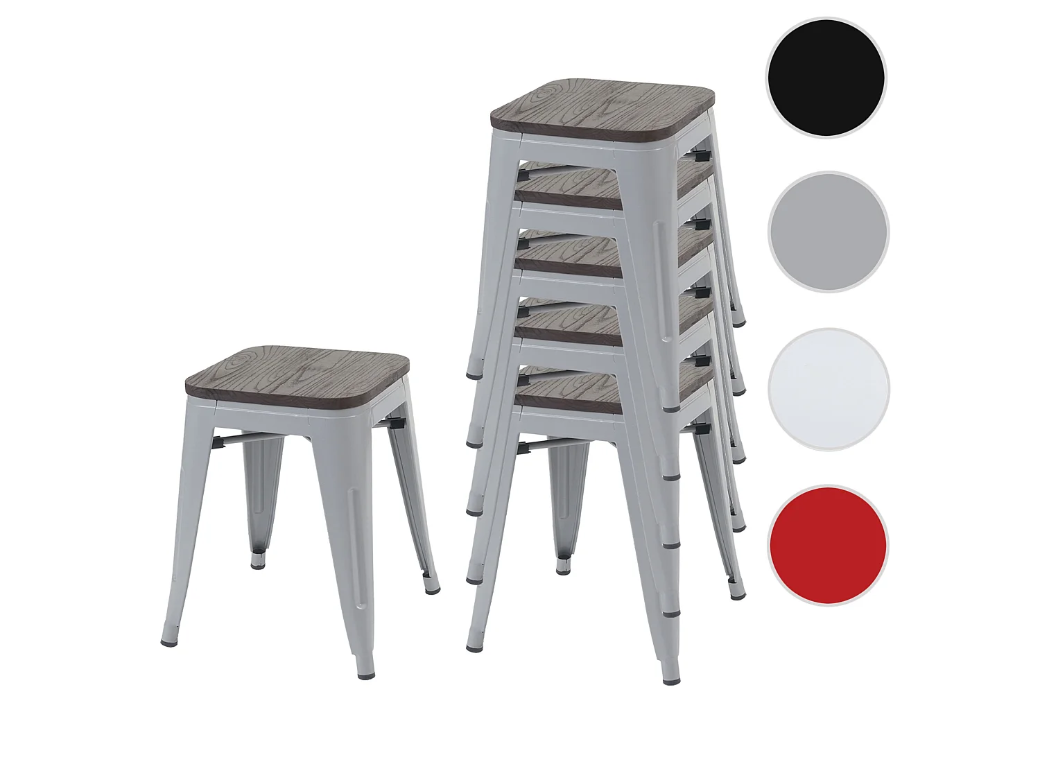 6x tabourets MCW-A73, assise en bois incluse,  gris