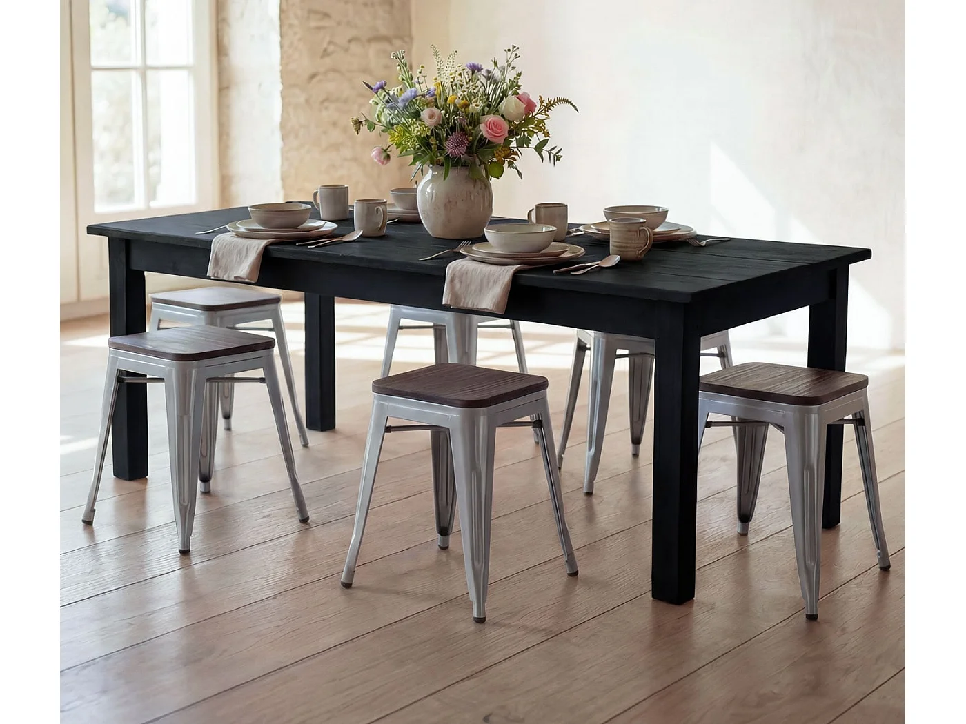 Taboret MCW-A73 (zestaw 6 sztuk) Drewniane siedzisko,  szare