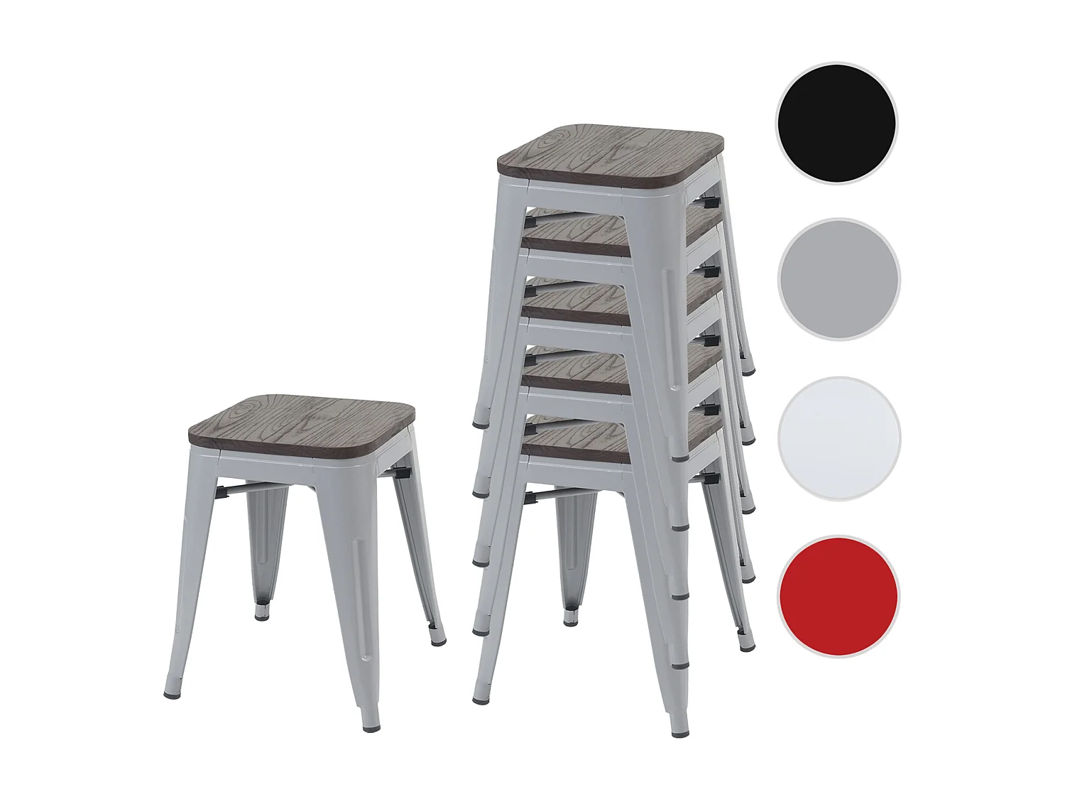 Taboret MCW-A73 (zestaw 6 sztuk) Drewniane siedzisko,  szare