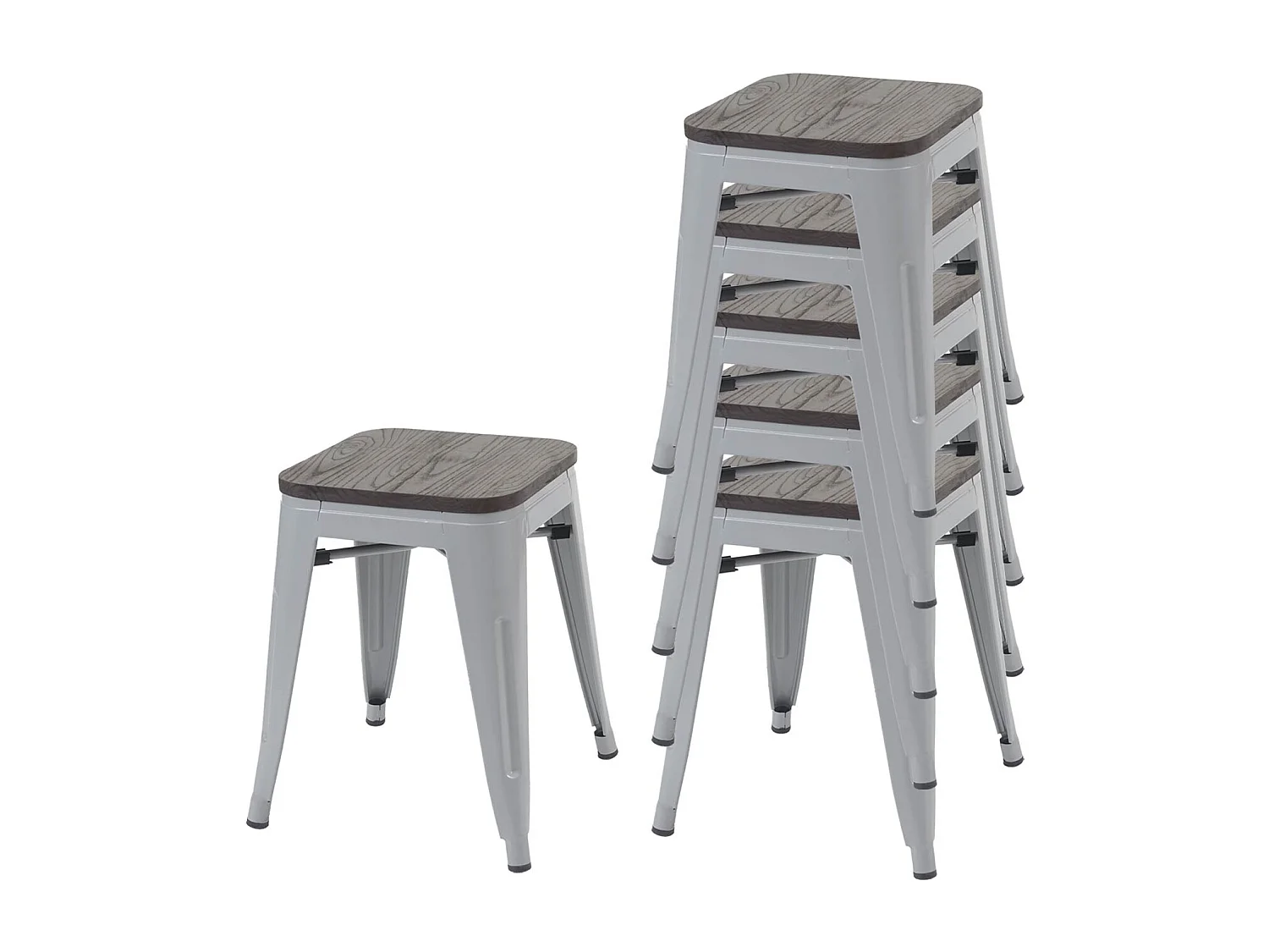 Taboret MCW-A73 (zestaw 6 sztuk) Drewniane siedzisko,  szare