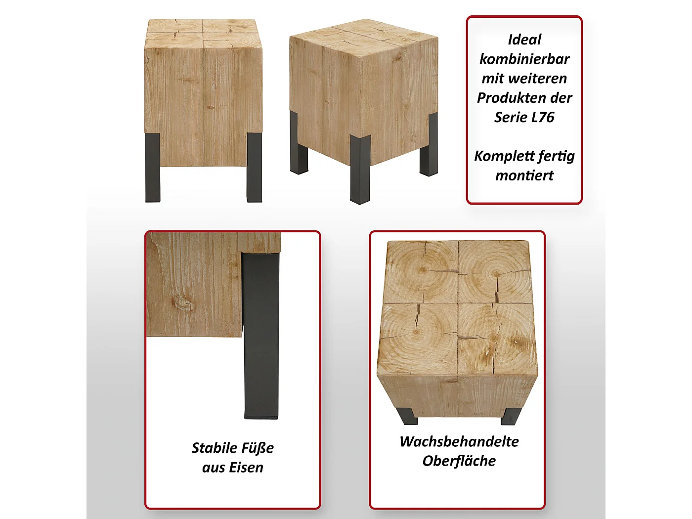 Taboret MCW-L76, stołek drewniany