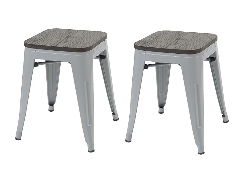 2x tabouret MCW-A73, assise en bois incluse,  gris