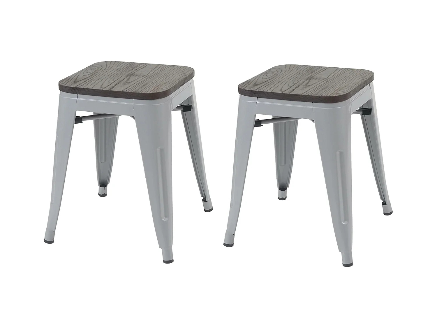 2x tabouret MCW-A73, assise en bois incluse,  gris