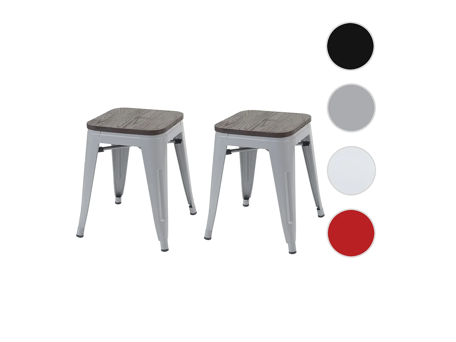 Hocker MCW-A73 (2er-Set) Holz-Sitzfläche, Grau