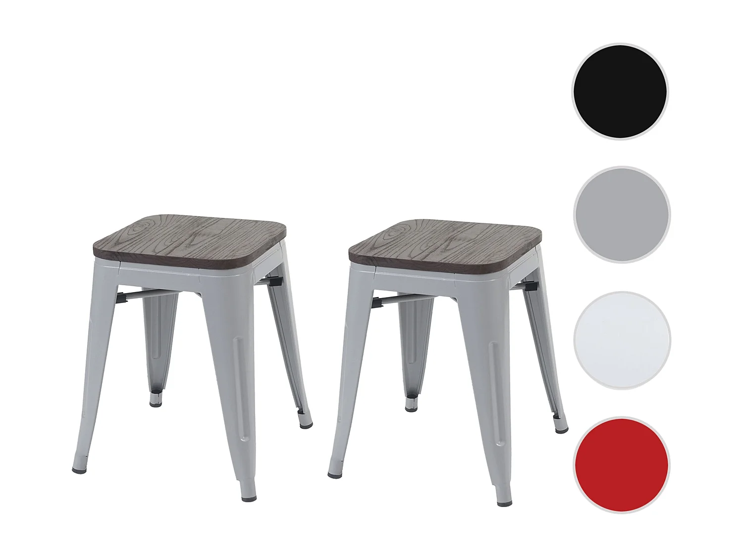 Hocker MCW-A73 (2er-Set) Holz-Sitzfläche, Grau