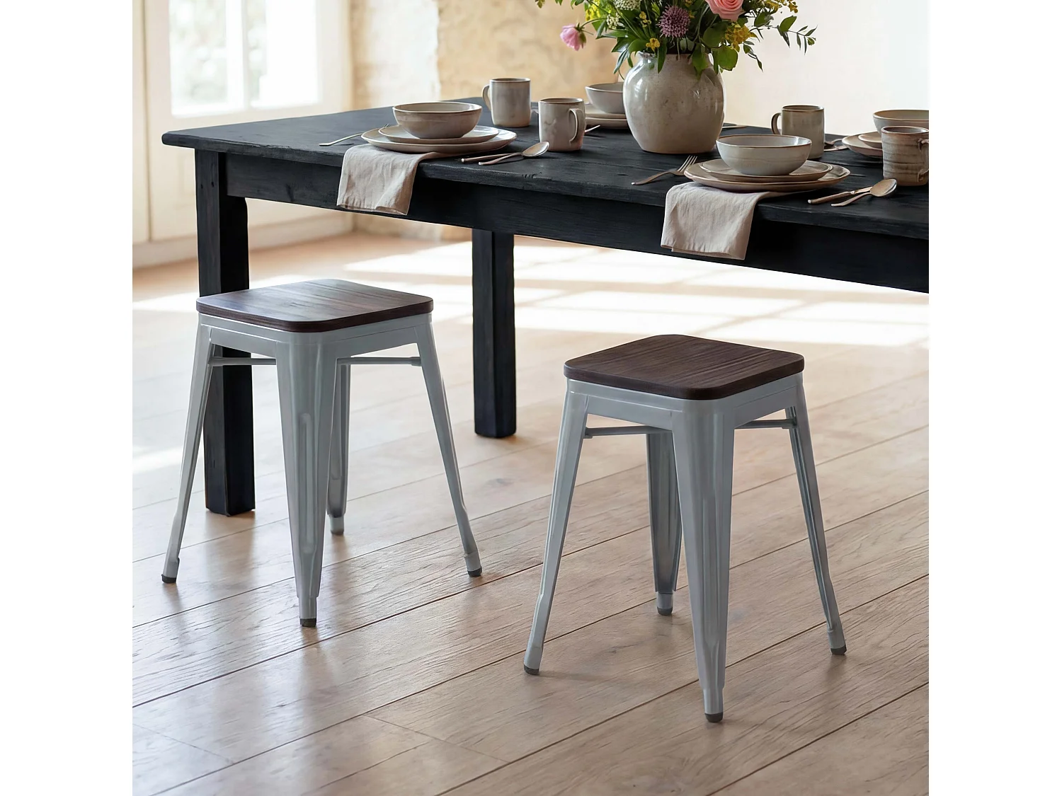 Kruk MCW-A73 (set van 2) Houten zitting,  grijs
