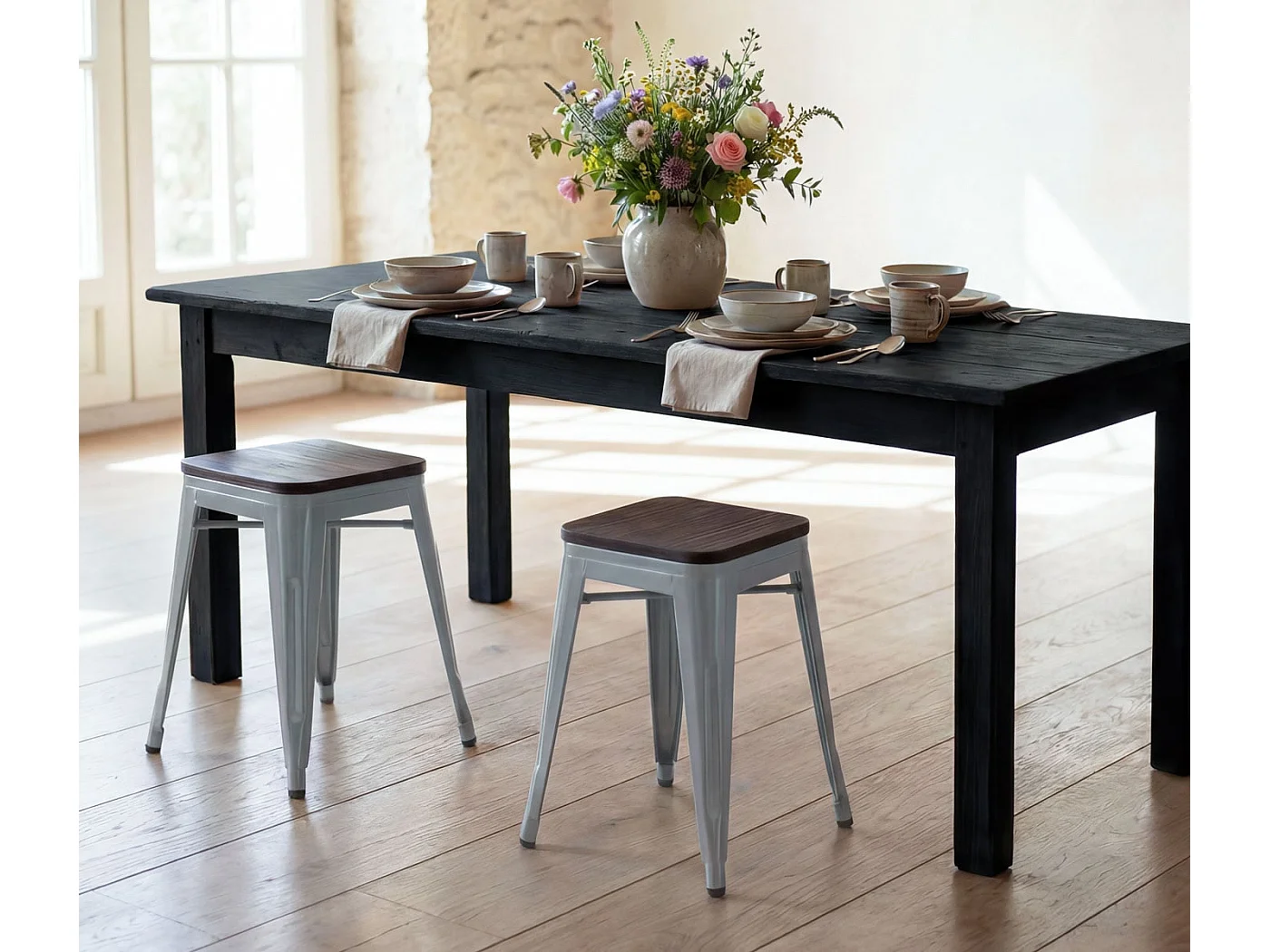 Kruk MCW-A73 (set van 2) Houten zitting,  grijs