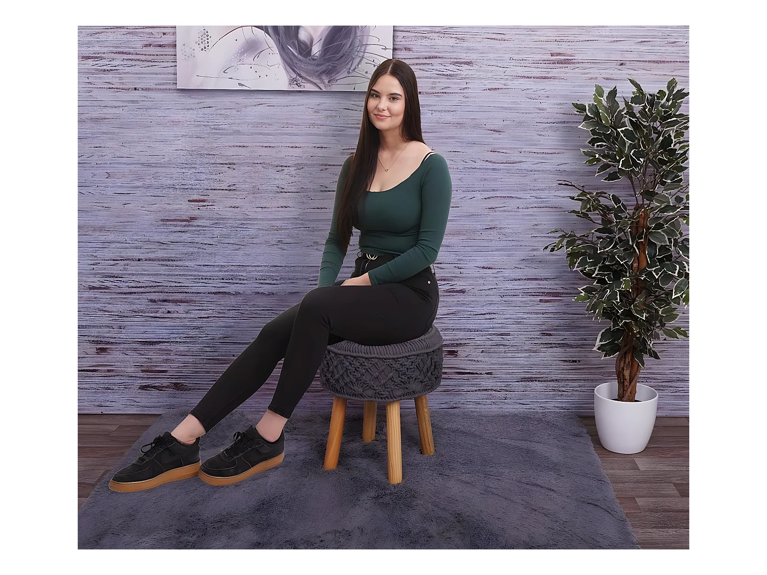 Stołek MCW-J43, podnóżek z dzianiny,  ciemnoszary