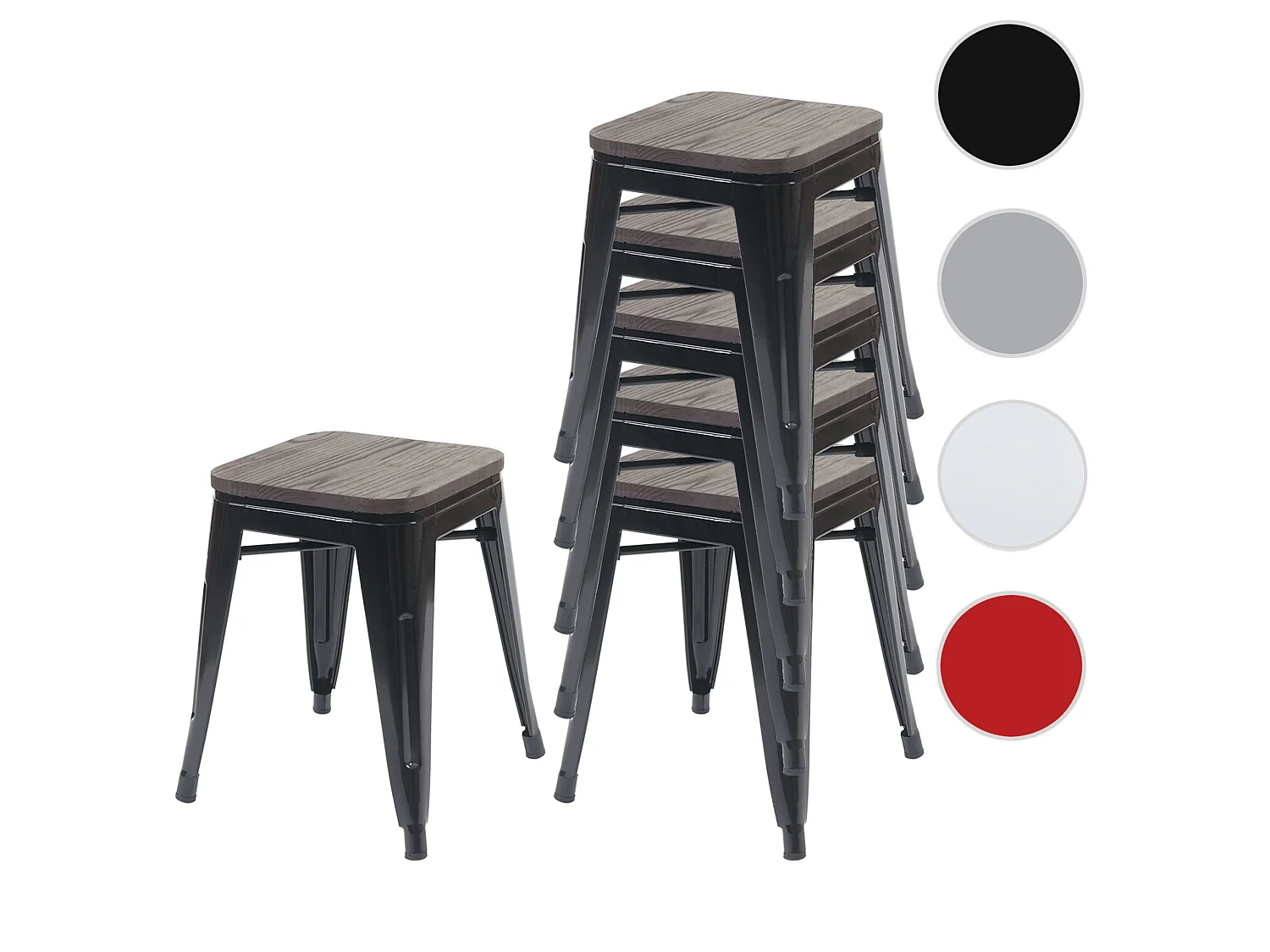 Taboret MCW-A73 (zestaw 6 sztuk) Drewniane siedzisko,  czarny