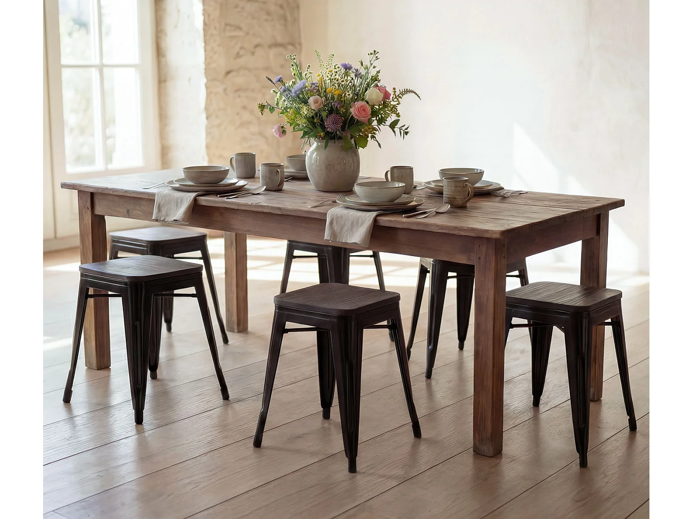 Taboret MCW-A73 (zestaw 6 sztuk) Drewniane siedzisko,  czarne