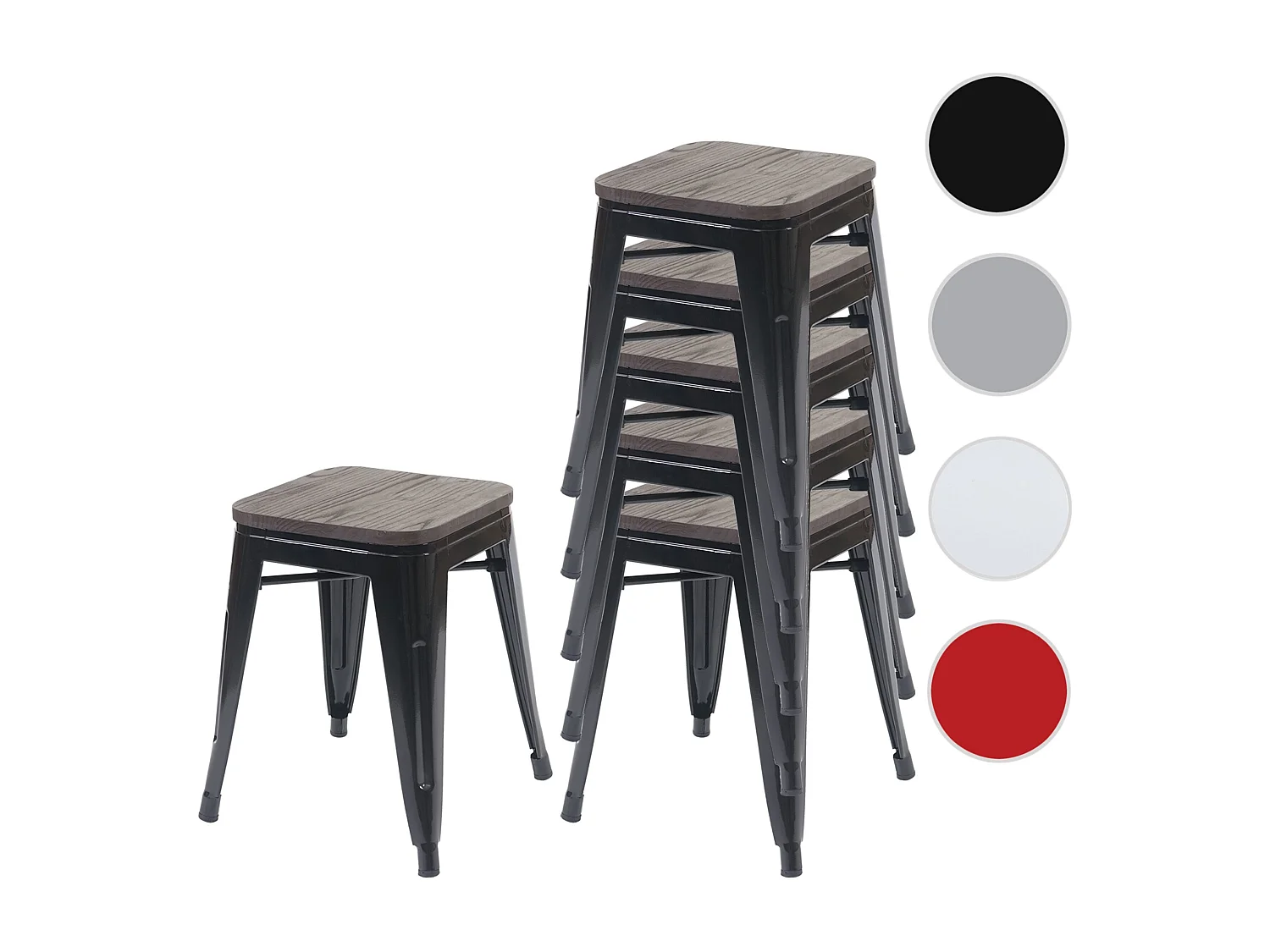 Taboret MCW-A73 (zestaw 6 sztuk) Drewniane siedzisko,  czarne