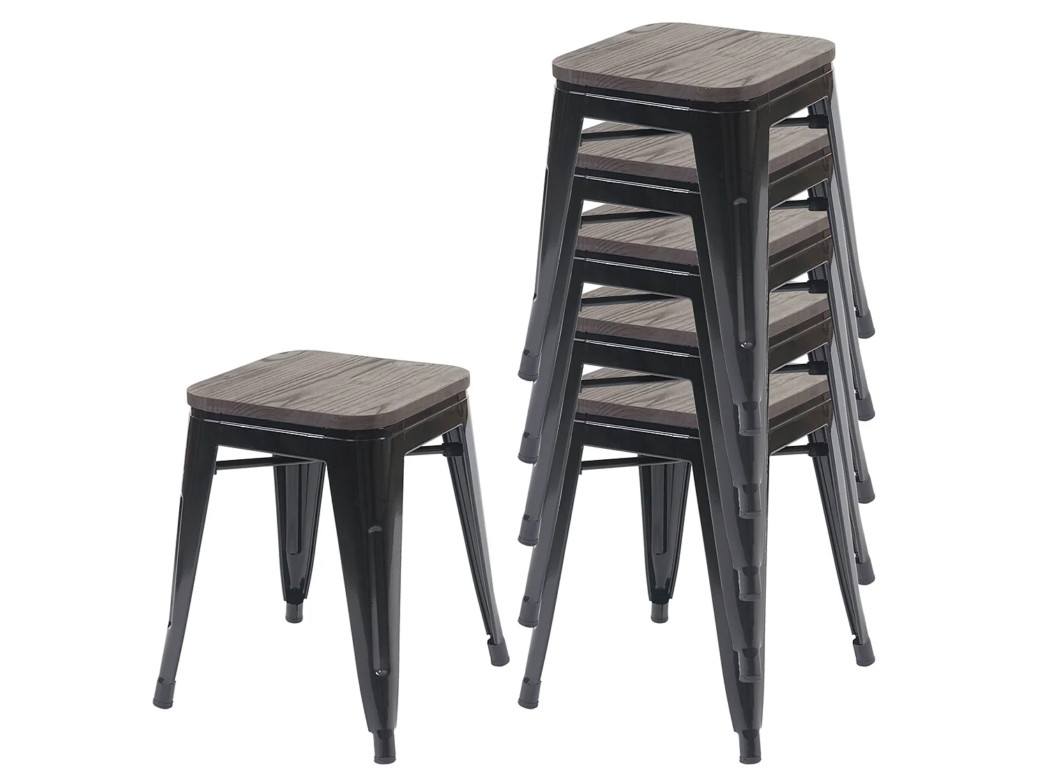 Taboret MCW-A73 (zestaw 6 sztuk) Drewniane siedzisko,  czarne