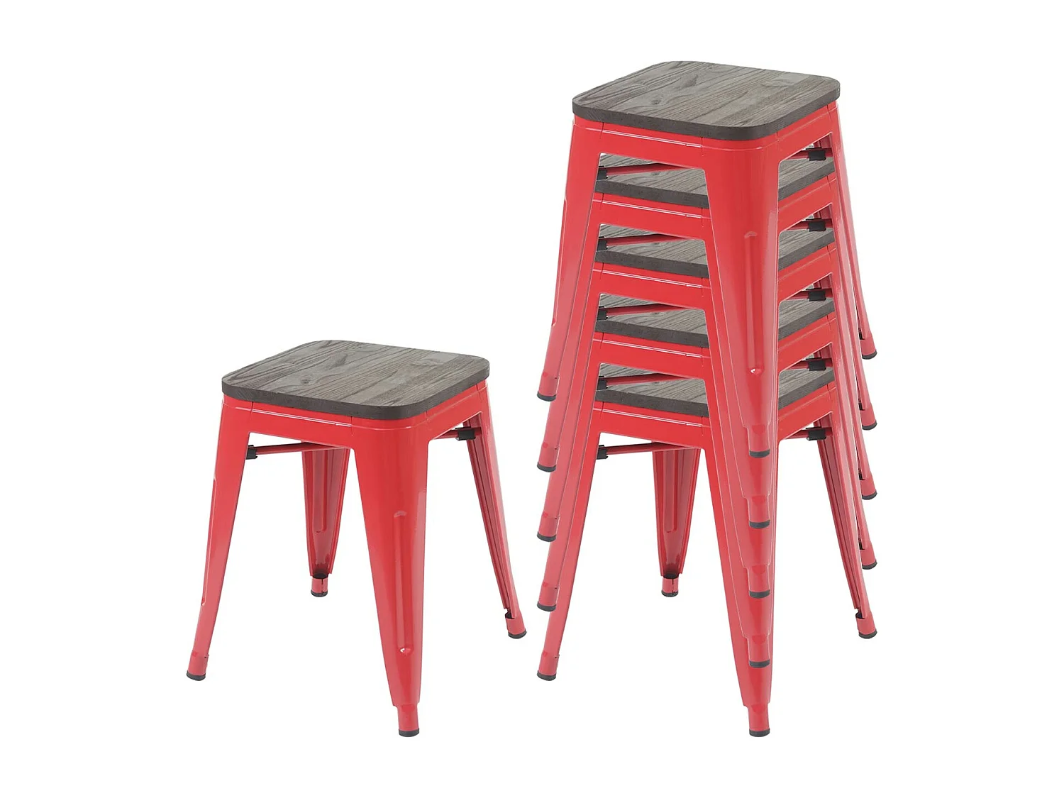 Taburete MCW-A73 (juego de 6) Asiento de madera,  rojo