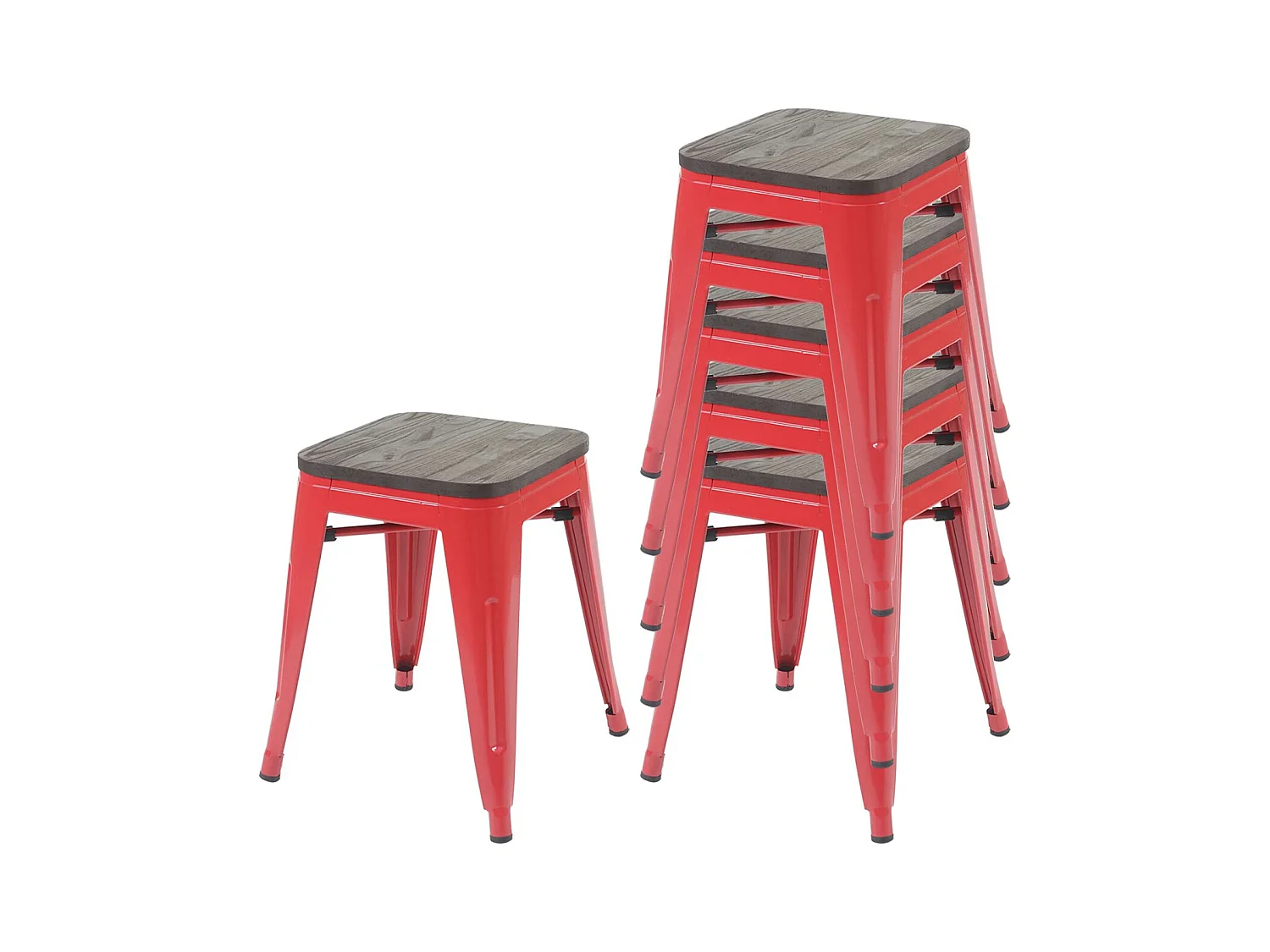 6x tabourets MCW-A73, assise en bois incluse,  rouge