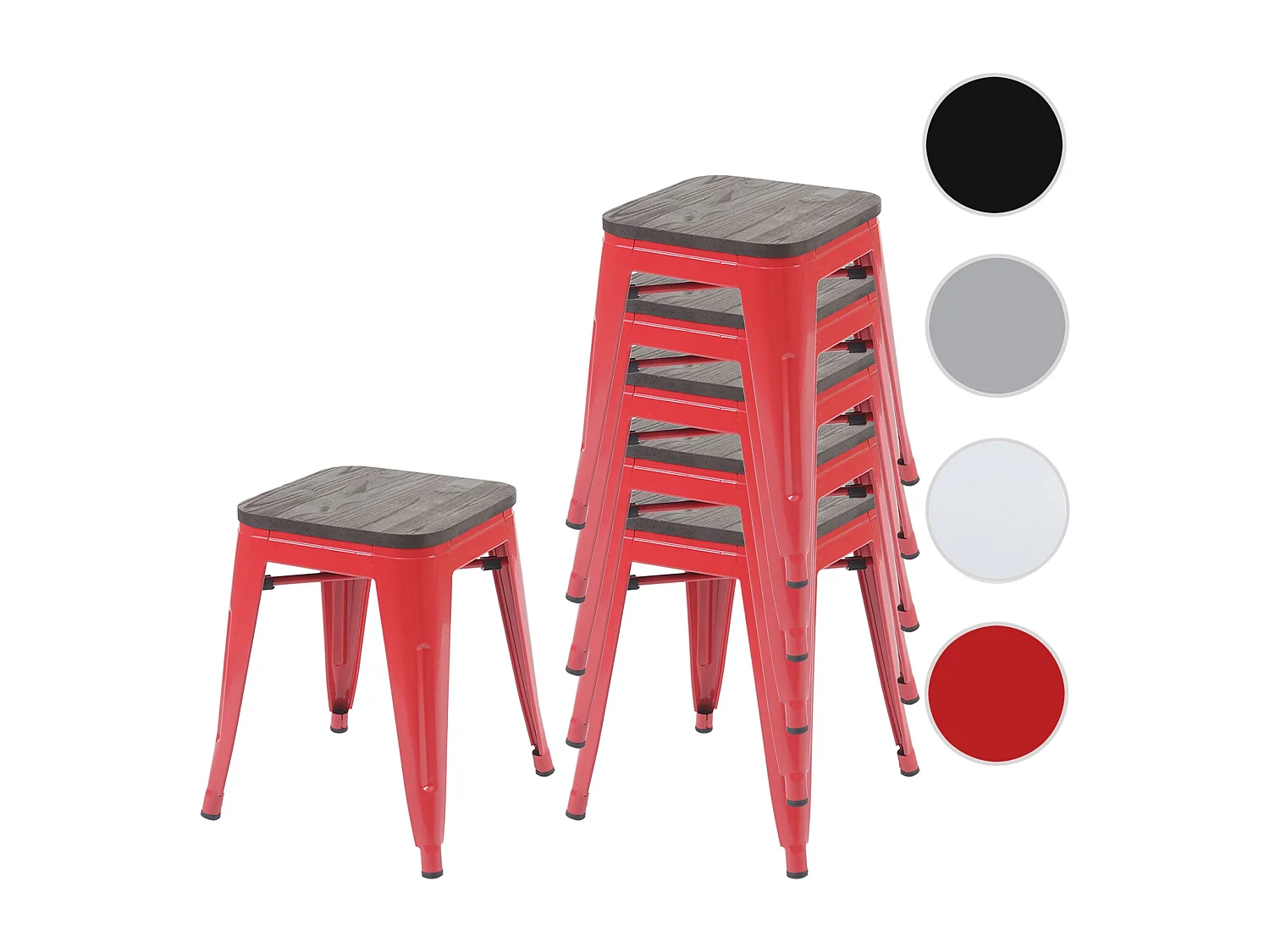 Taboret MCW-A73 (zestaw 6 sztuk) Drewniane siedzisko,  czerwone