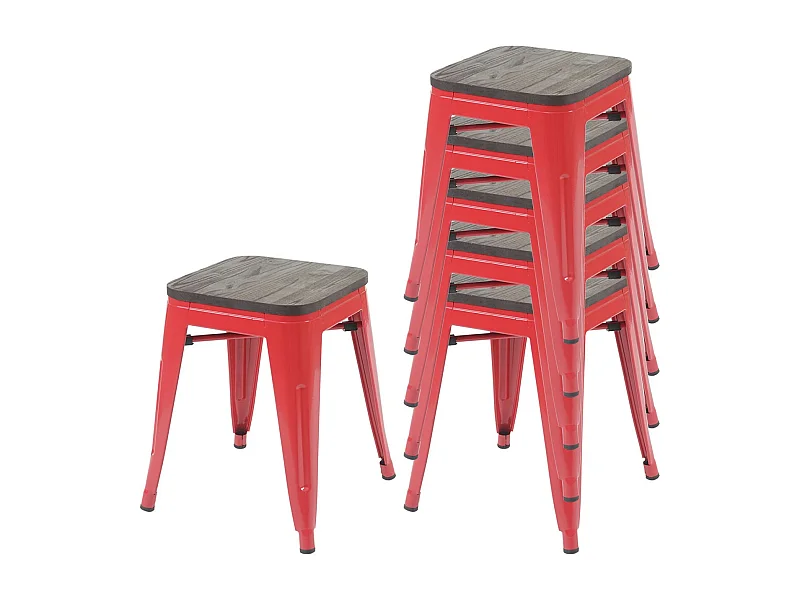 Hocker MCW-A73 (6er-Set) Holz-Sitzfläche, Rot