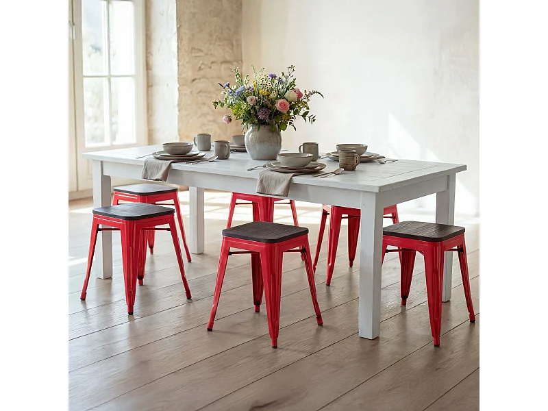 6x tabourets MCW-A73, assise en bois incluse,  rouge