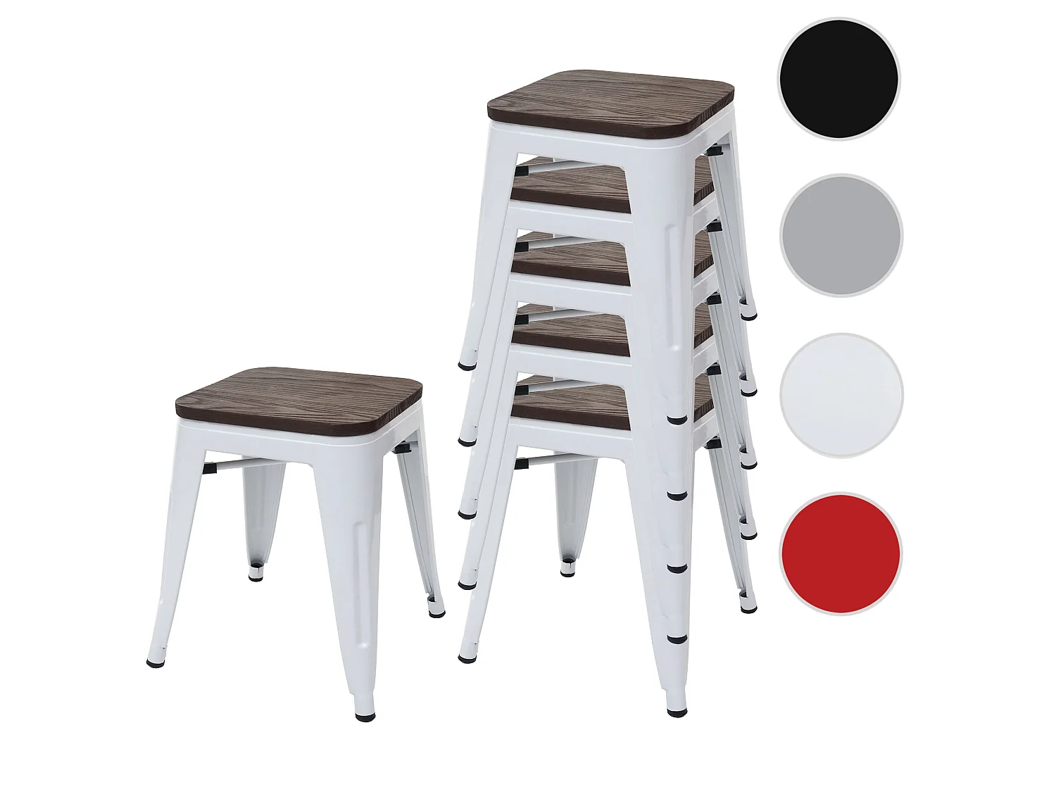 6x tabourets MCW-A73, assise en bois incluse,  blanc