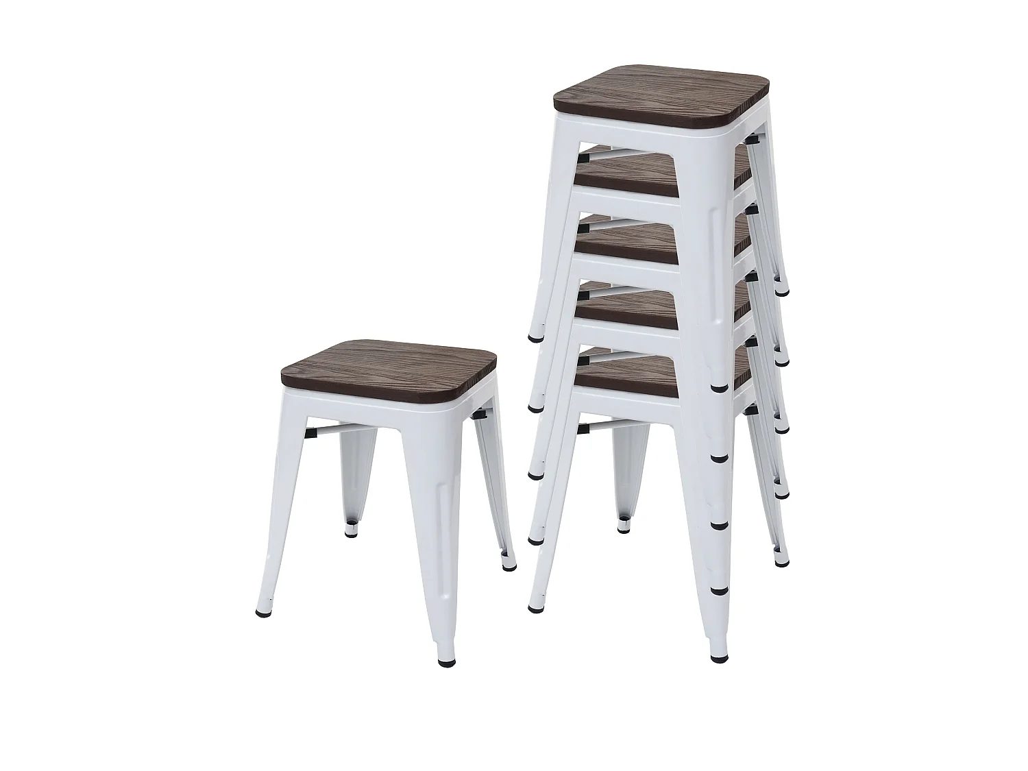 6x tabourets MCW-A73, assise en bois incluse,  blanc
