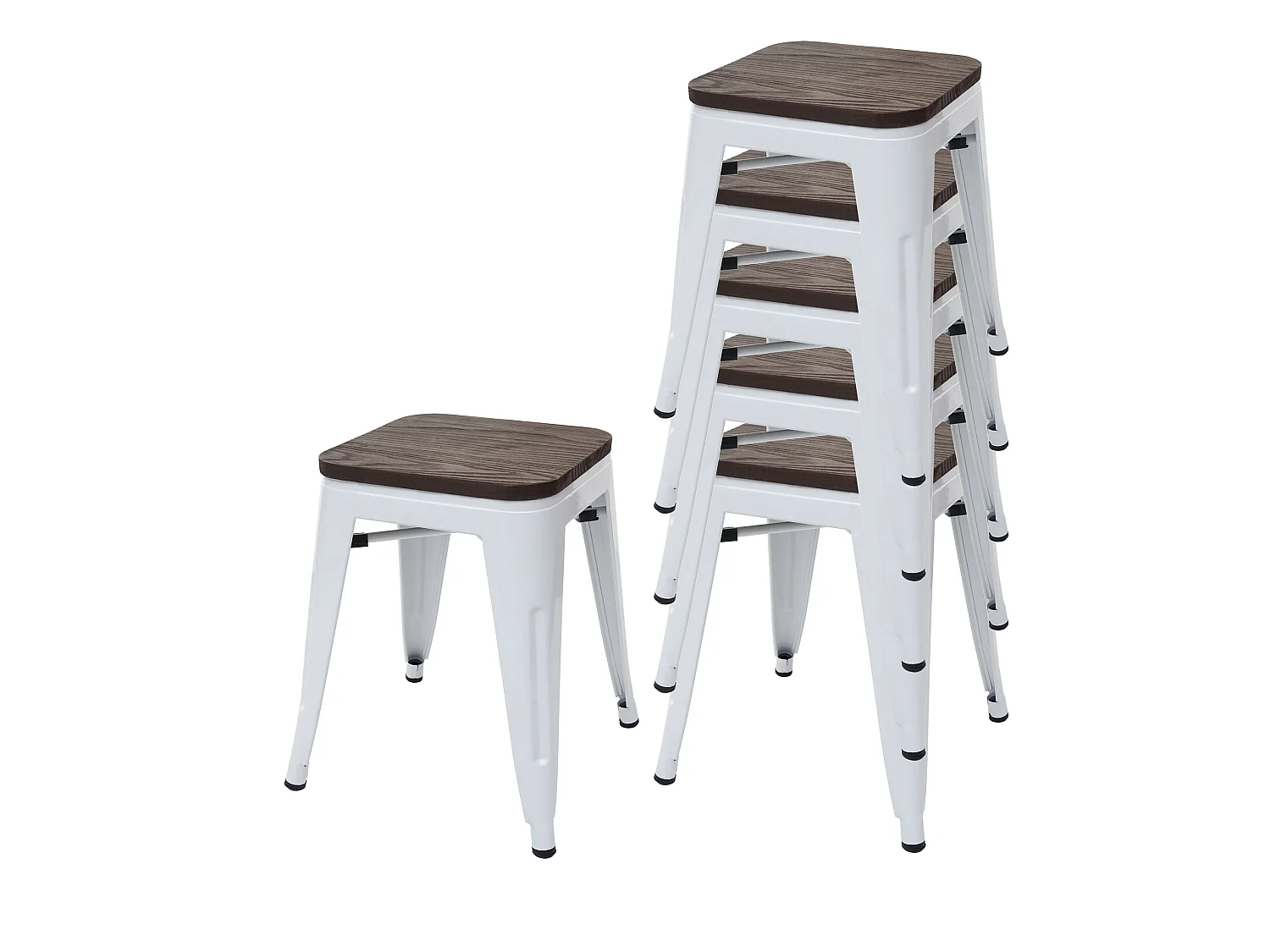 6x tabourets MCW-A73, assise en bois incluse,  blanc