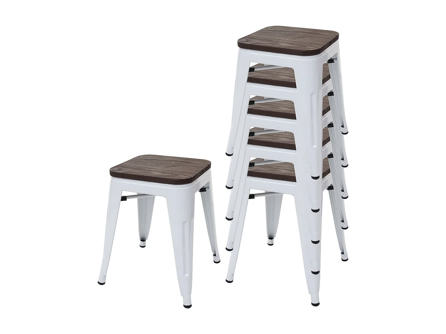 Taboret MCW-A73 (zestaw 6 sztuk) Drewniane siedzisko,  białe