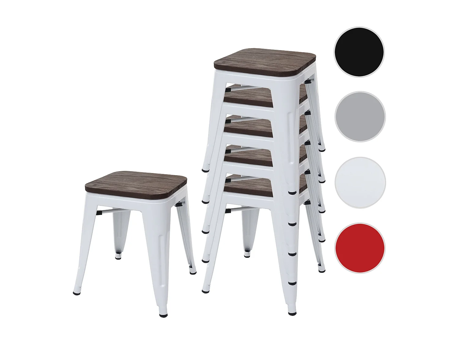 Taboret MCW-A73 (zestaw 6 sztuk) Drewniane siedzisko,  białe