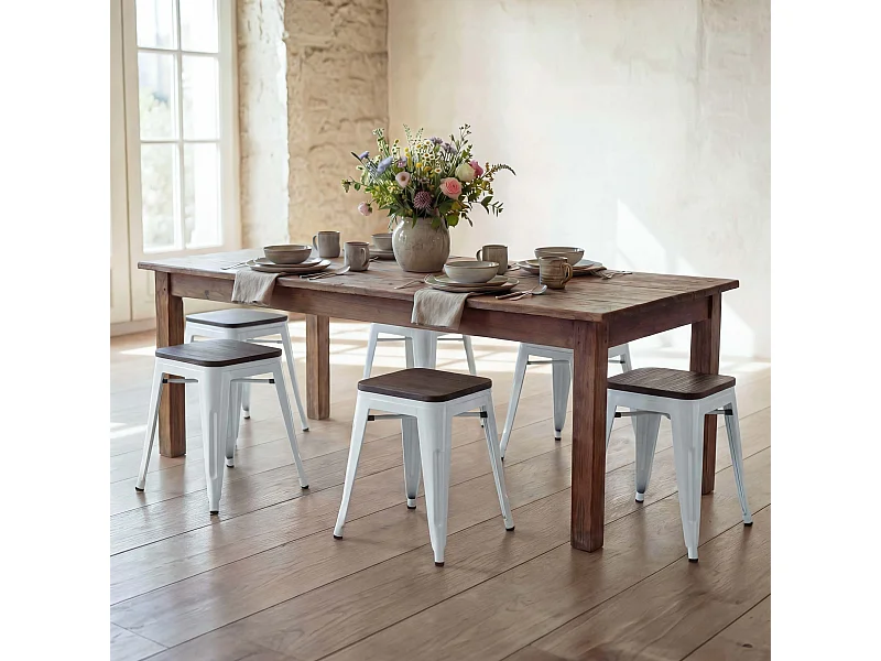 Hocker MCW-A73 (6er-Set) Holz-Sitzfläche, Weiß