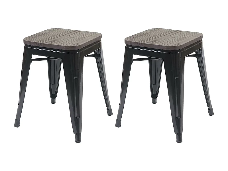 2x tabouret MCW-A73, assise en bois incluse,  noir