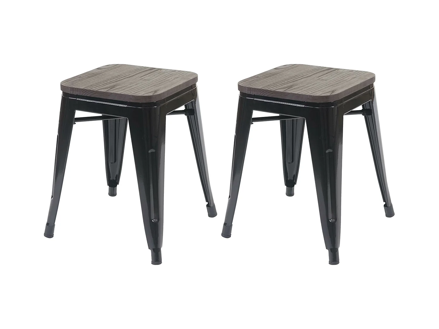 2x tabouret MCW-A73, assise en bois incluse,  noir