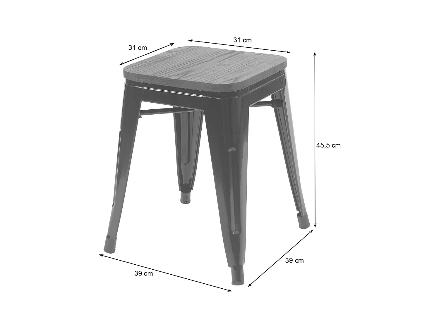 2x tabouret MCW-A73, assise en bois incluse,  noir