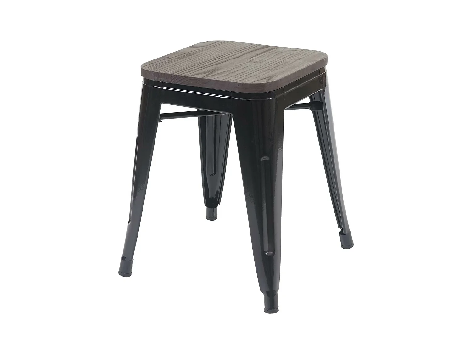 2x tabouret MCW-A73, assise en bois incluse,  noir