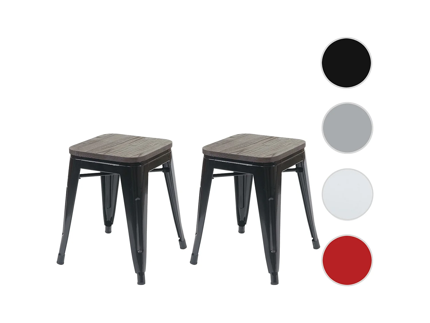 2x tabouret MCW-A73, assise en bois incluse,  noir