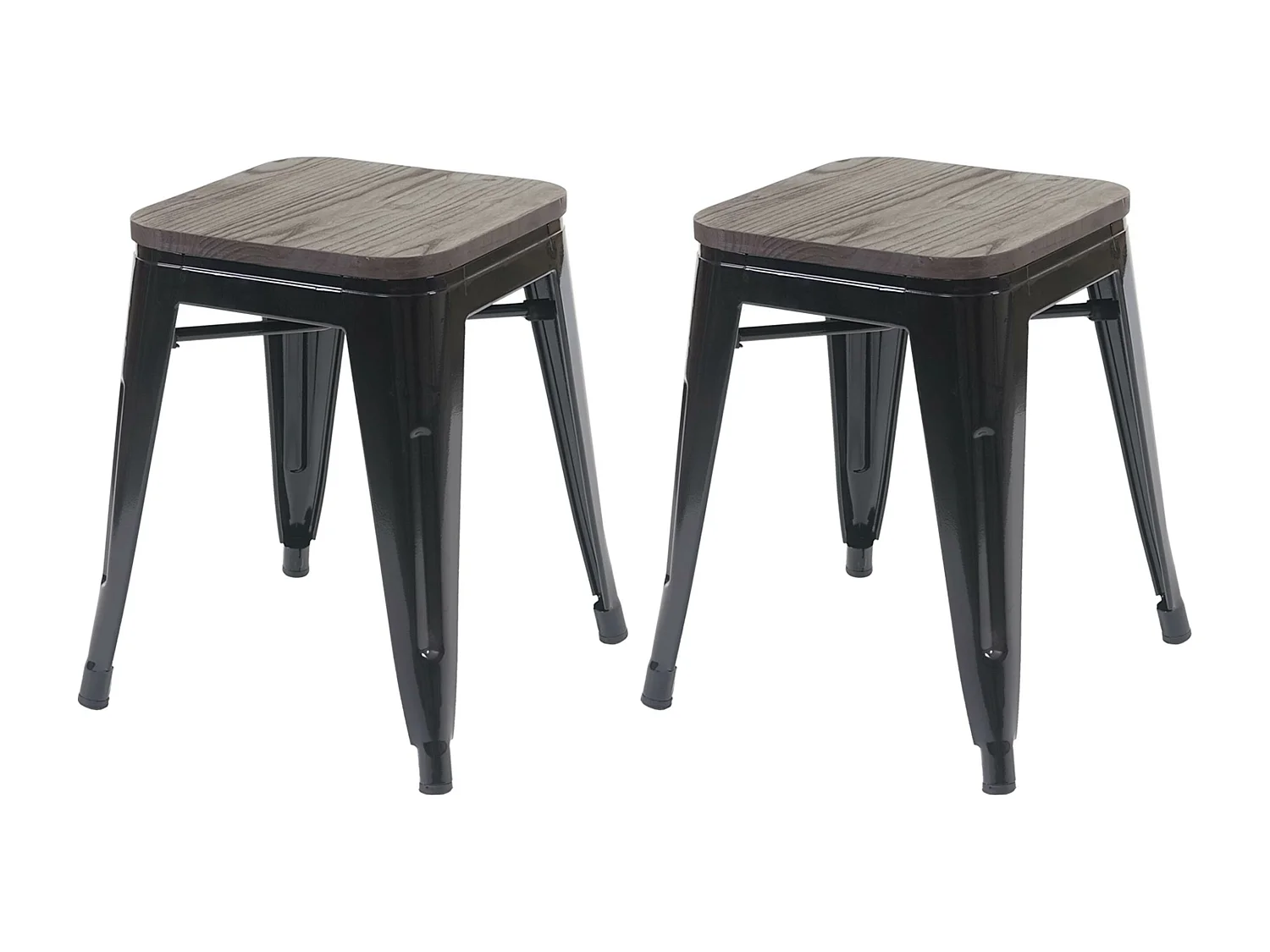 2x tabouret MCW-A73, assise en bois incluse,  noir
