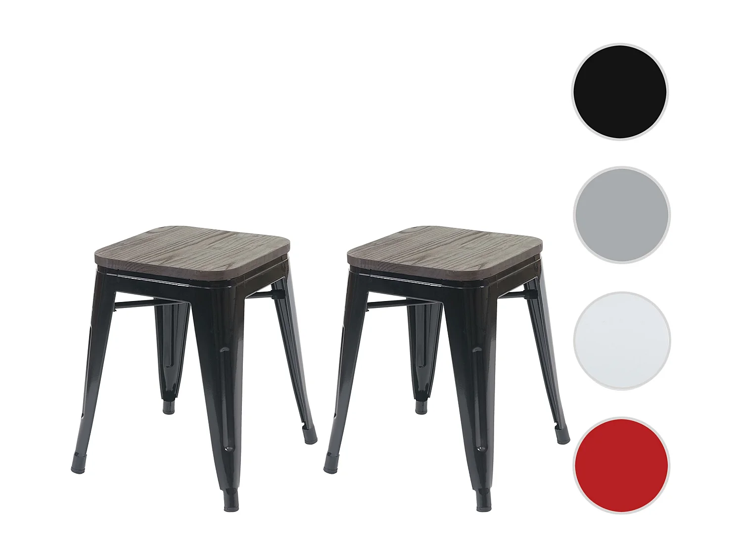 2x tabouret MCW-A73, assise en bois incluse,  noir