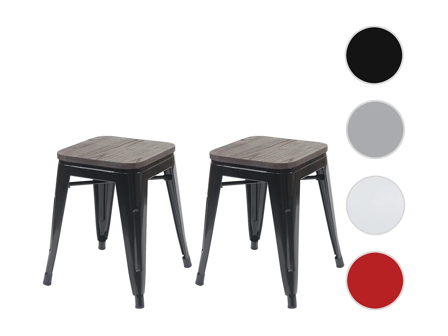 Taboret MCW-A73 (zestaw 2 szt.) Drewniane siedzisko,  czarne