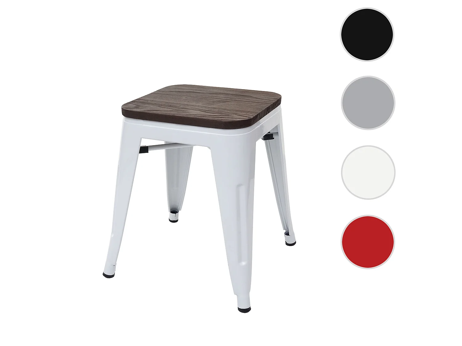 Tabouret MCW-A73 avec assise en bois,  blanc