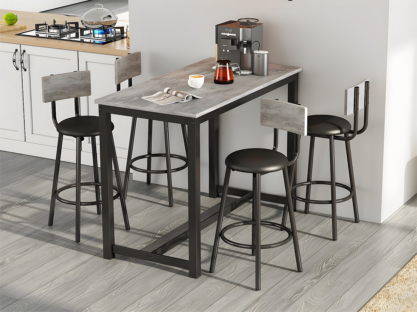 Ensemble table et 4 chaise - table rectangle - Noir & Gris