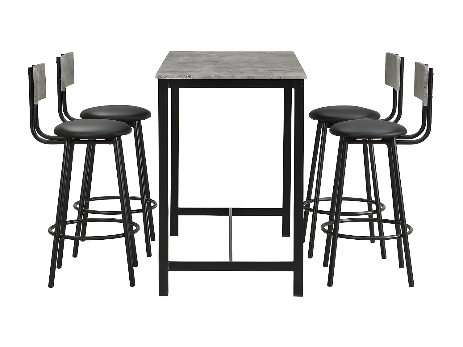 Tafel en 4 stoelenset - rechthoekige tafel - Zwart en Grijs