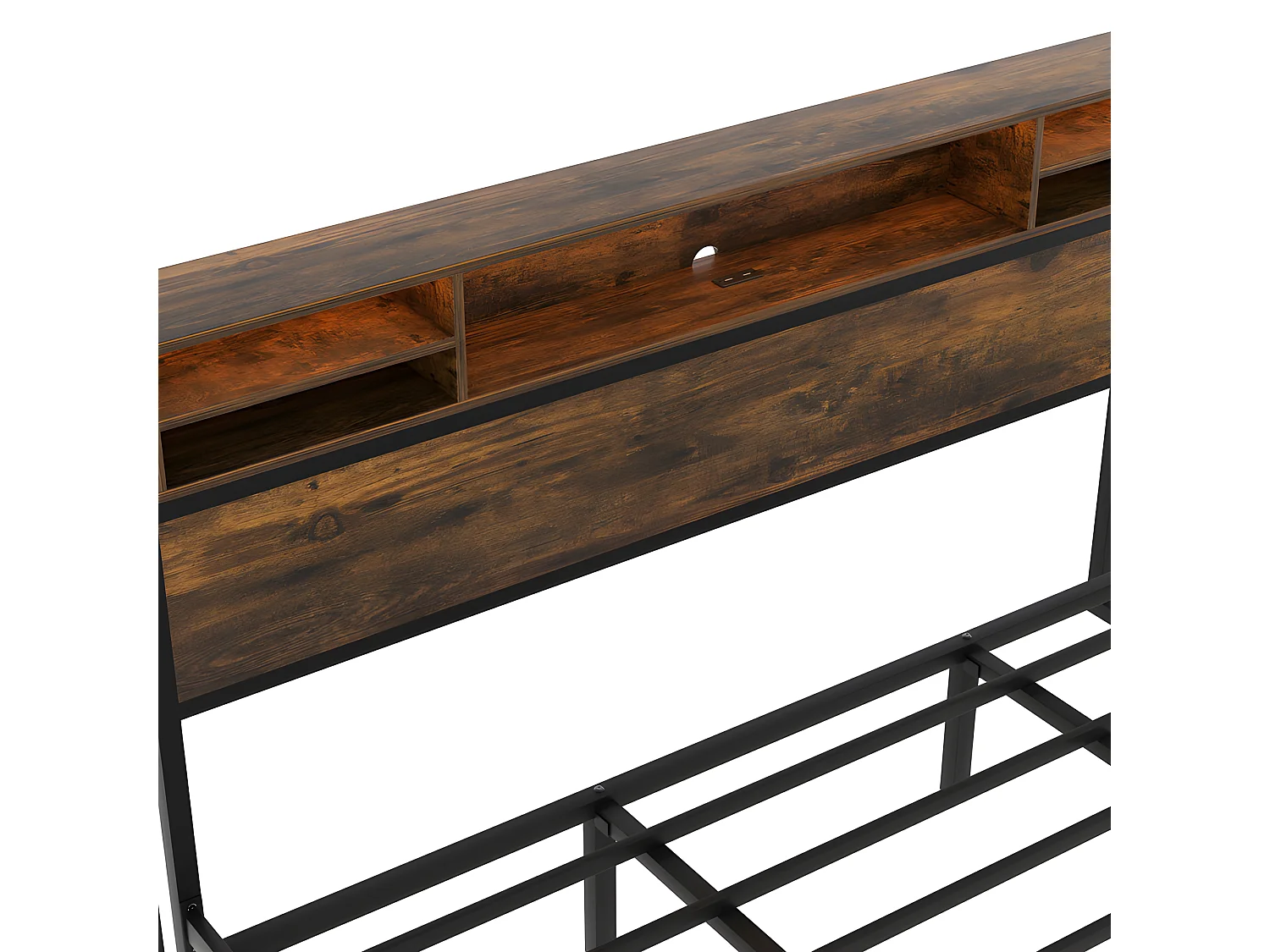 Lit double avec 4 tiroirs - 180x200cm - avec LED et fonction de charge - cadre en métal - Marron