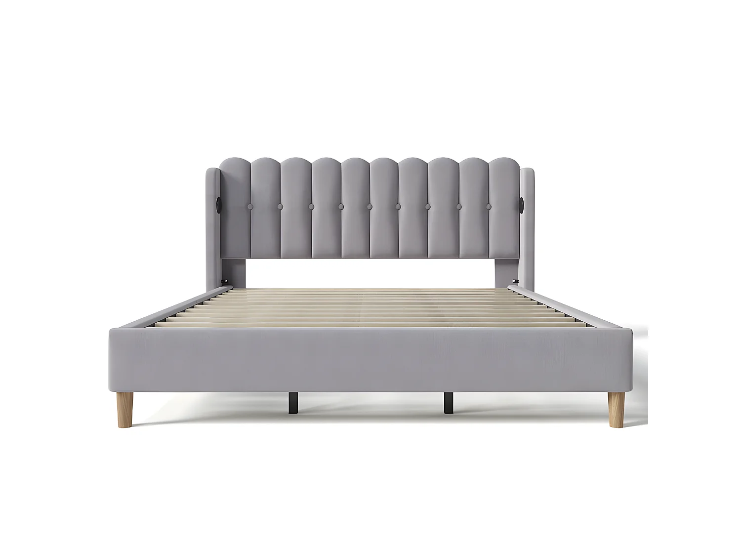 Gewatteerd linnen bed 180x200cm - met oplaadpoorten en lattenbodem - Grijs