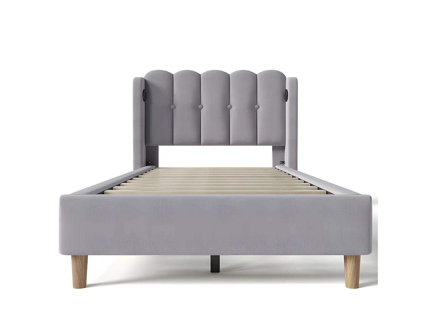 Gewatteerd linnen bed 90x200cm - met oplaadpoorten en lattenbodem - Grijs