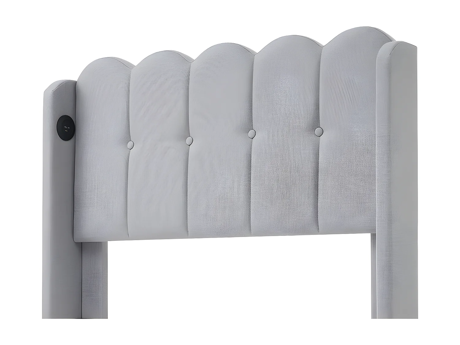 Lit 90x200cm rembourré en lin - avec Ports de recharge et sommier à lattes - Gris