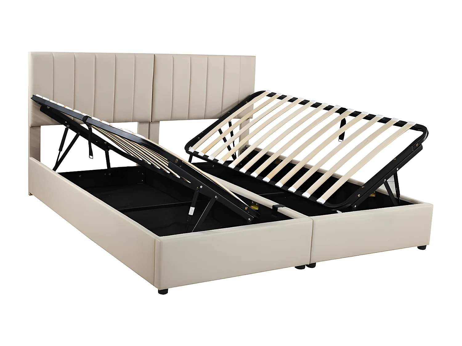 Gestoffeerd opbergbed in linnenstof - 180x200cm - om te bouwen tot 2 eenpersoonsbedden - Beige